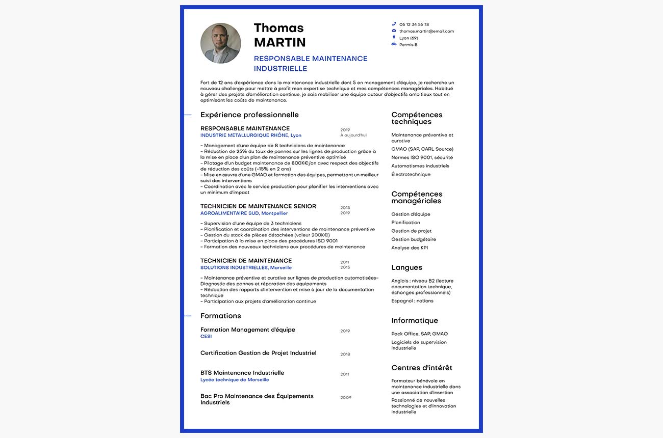 cv responsable de maintenance